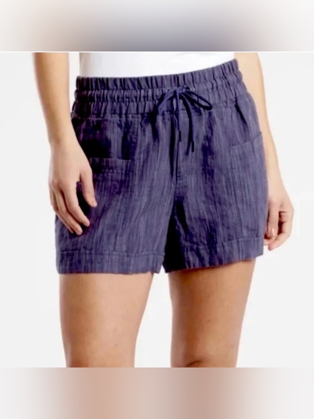 Athleta Navy Textured Cabo Linen Shorts 4” Womens Size 8 Beachy Costal